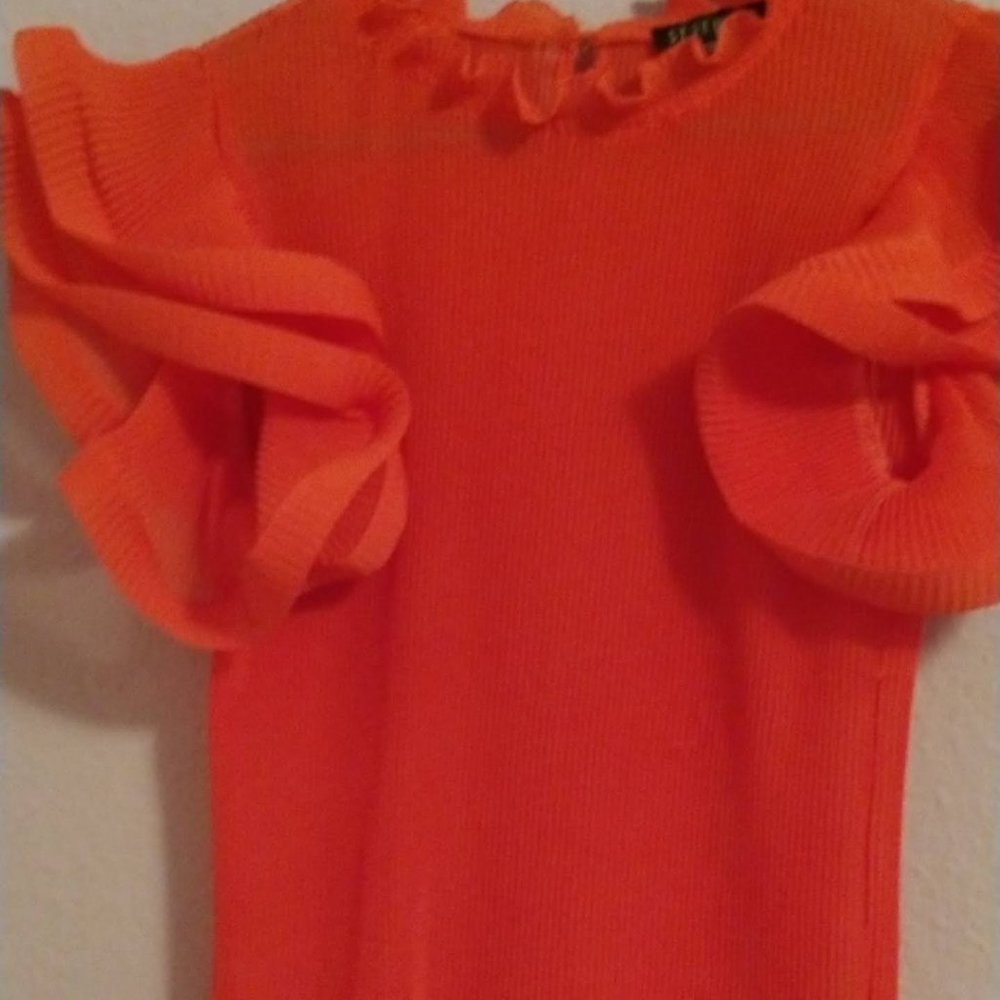 Orange sheer ruffle arm top